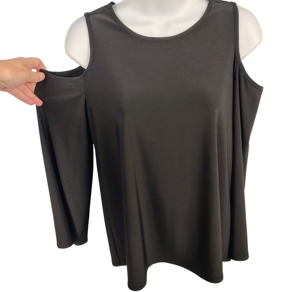 Halston Womens XS Cold Shoulder Top Black Long Sleeve Minimalist goth festival